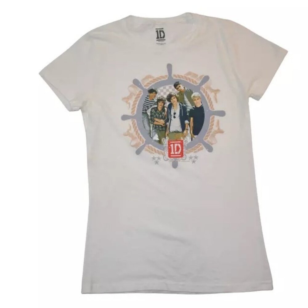 1D One Direction Juniors Nautical Graphic Band Photo White Shirt New XS